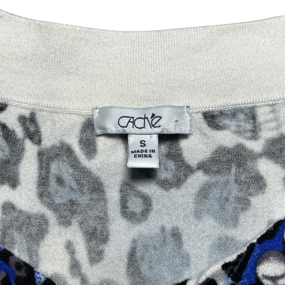Cache Leopard Print Rhinestone Embellished Knit Cardigan Sweater Blue Size Small - Picture 6 of 9